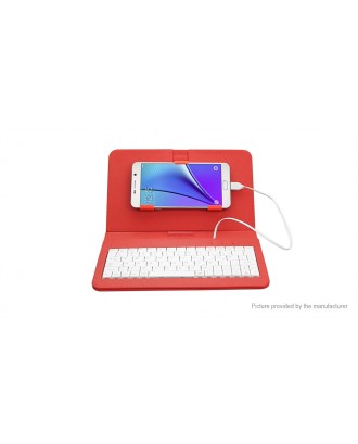 Micro-USB Wired Mini Keyboard Stand PU Leather Case Cover